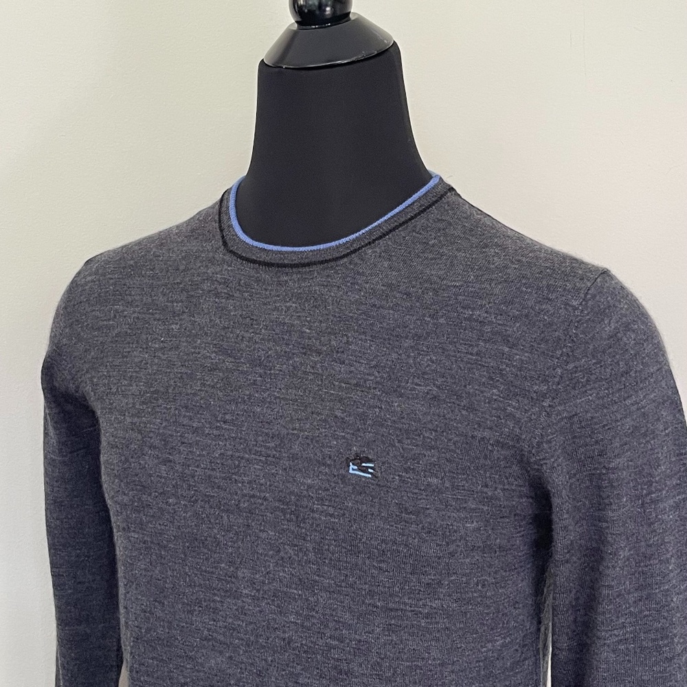 New Etro Sweater Crewneck Virgin Wool Dark Gray Pullover Sweater Etro Italy